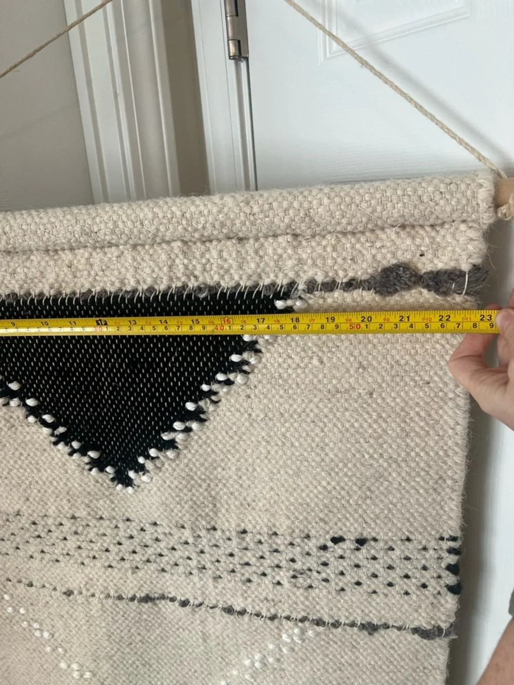 Handwoven Cream and Black Wall Hanging Tapestry - Brand wool wall hanging art - Picture 7 of 10